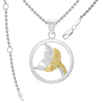 Double Whale Tail Sterling Silver with Gold Accent Pendant and Chain Set MSE974 - Jewelry